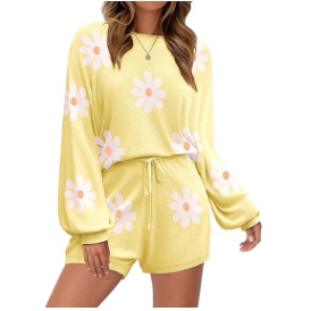 Two Piece Yellow Floral Knit Set